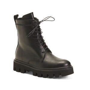 KOIO Black Made In Italy Leather Cortina Lace Up Boots